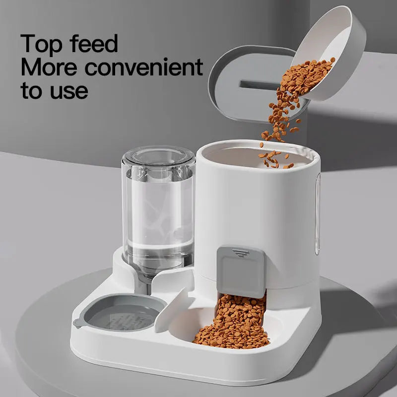 Automatic Gravity-Fed Cat Water Dispenser & Feeder - Spill-Proof