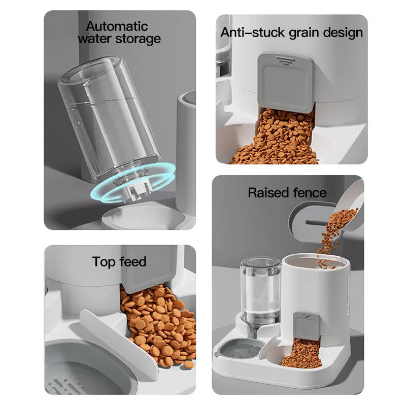 Automatic Gravity-Fed Cat Water Dispenser & Feeder - Spill-Proof