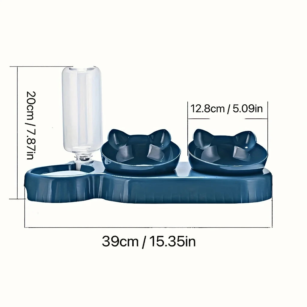 Pet Bowls With Water Feeder, 3 In 1 Ear Design Tilted Cat Water