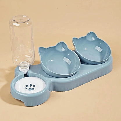 Pet Bowls With Water Feeder, 3 In 1 Ear Design Tilted Cat Water