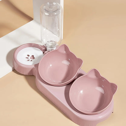 Pet Bowls With Water Feeder, 3 In 1 Ear Design Tilted Cat Water
