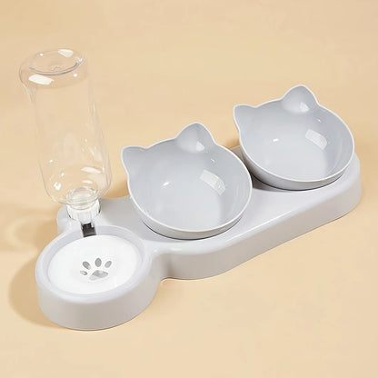 Pet Bowls With Water Feeder, 3 In 1 Ear Design Tilted Cat Water