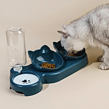Pet Bowls With Water Feeder, 3 In 1 Ear Design Tilted Cat Water