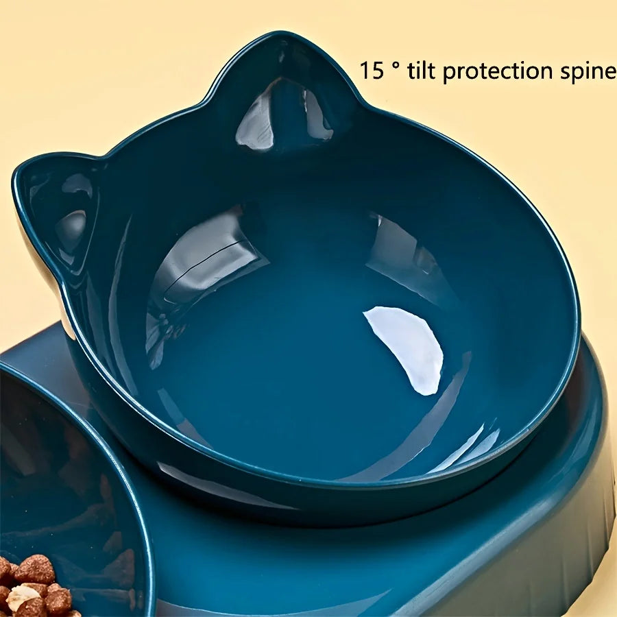 Pet Bowls With Water Feeder, 3 In 1 Ear Design Tilted Cat Water