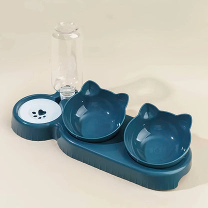 Pet Bowls With Water Feeder, 3 In 1 Ear Design Tilted Cat Water