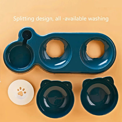 Pet Bowls With Water Feeder, 3 In 1 Ear Design Tilted Cat Water